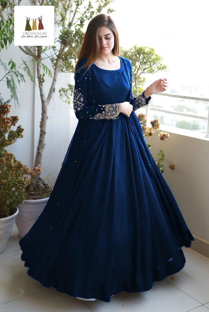 Heavy Embroidered With Front And Back Pearls Attached Gown With Long Maxi Trouser 3Piece