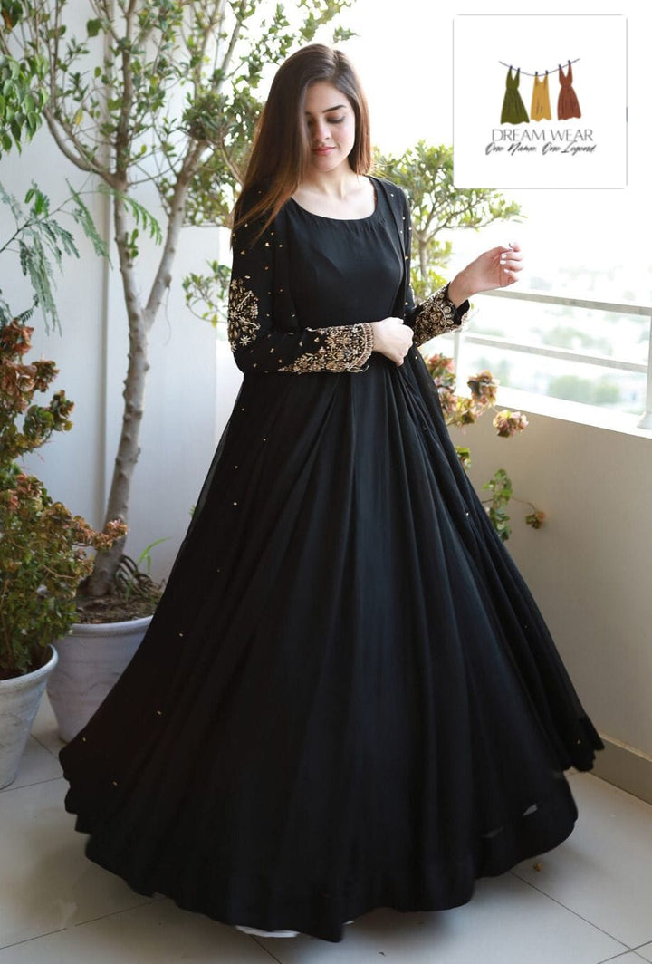 Heavy Embroidered With Front And Back Pearls Attached Gown With Long Maxi Trouser 3Piece